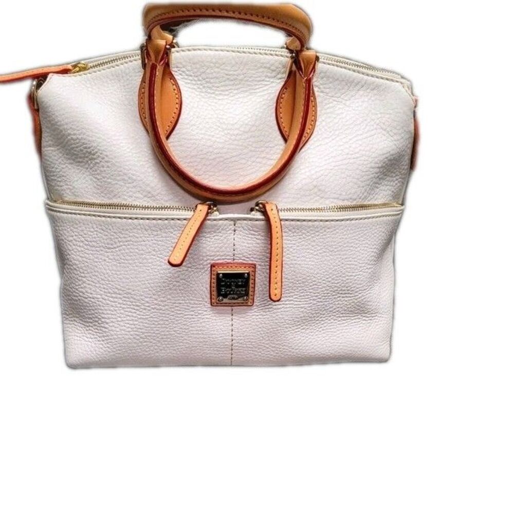 Dooney & Bourke ~ White Saffiano Leather with Brown Trims Crossbody ~ 13x10x6